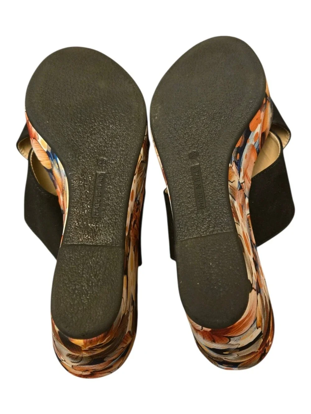 Spring Step Layne Italian Leather Colorful Floral Open Toe Wedge Sandal 38 7.5-8
